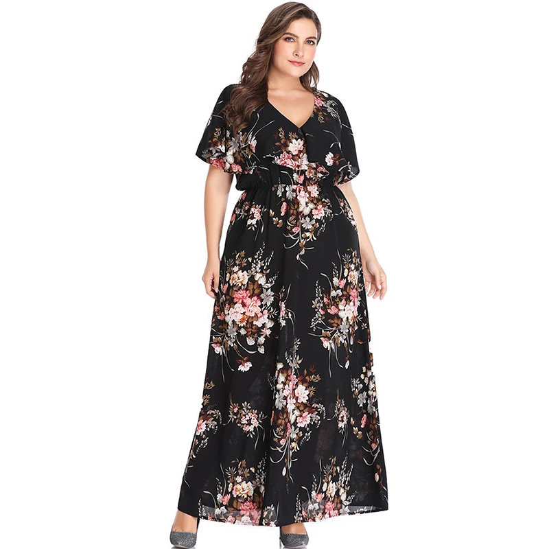 Sexy Plus Size Women Maxi Dress 4XL 5XL Big Long Dresses Elastic Waist Female Floral Printed Vestidos Boho A Line | Женская одежда