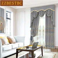 modern minimalist high quality grey embroidered villa curtains for living room upscale hotel luxury voile curtain for bedroom
