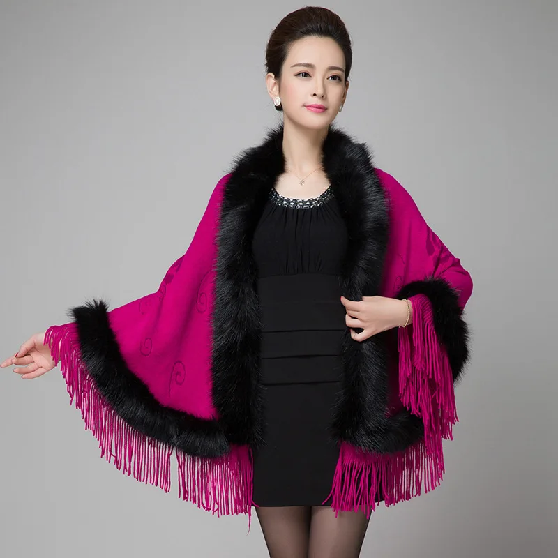 Новинка 2017 вязаный кардиган с кисточками шаль имитация лисьего меха женский