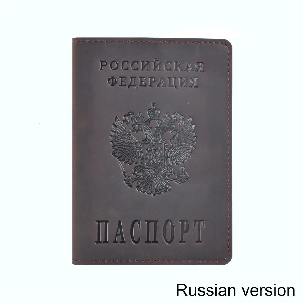 Coffee Russian 50 шт./лот 10x14 см Натуральная кожа Обложка для паспорта для Российской Федерации Crazy Horse кожа двуязычный чехол для паспорта - Цвет: Coffee Russian
