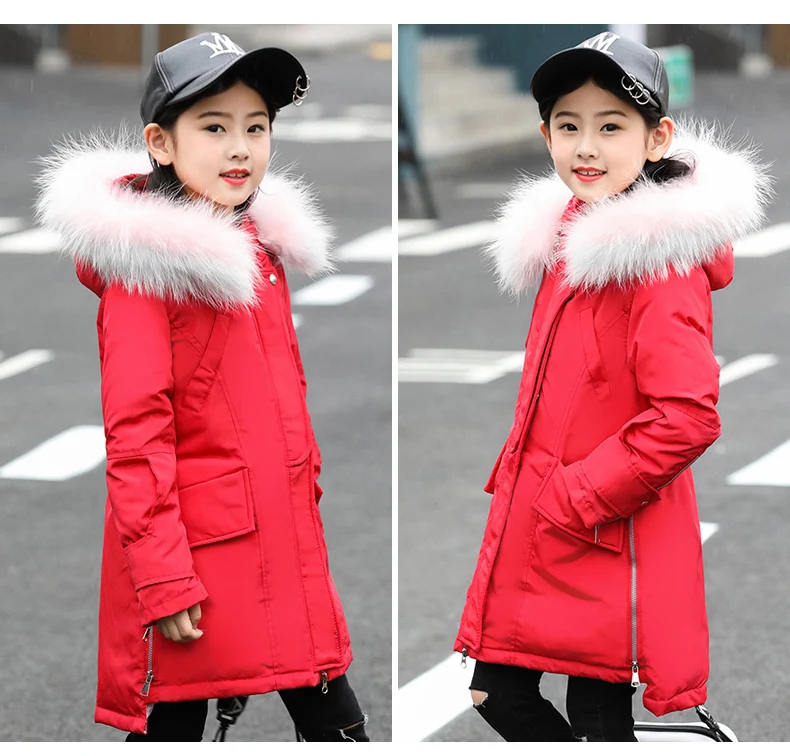 30 degrees Russia Girls down Jacket Winter Children Clothing Fashion multicolour Fur Collar Warm Outerwear& Coats 4-12 Y