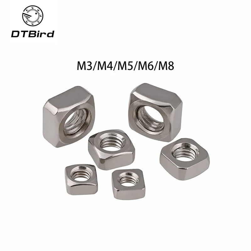 

50pcs M3/M4/M5/M6/M8 304 Stainless Steel Square Nuts Tetragonal Nuts DIN557