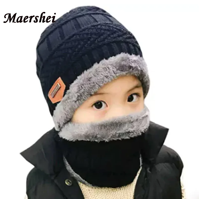 MAERSHEI/зимняя детская теплая шапка, вязаная шапка, шарф, комплект для мальчиков, Балаклава, детские шапки Skullies