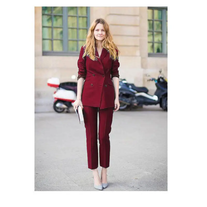 

Double-breasted Burgundy Womens Designer Suits 2 Piece Ladies Formal Business Work Wear Suit Custom Made Bespoke 2018 New A01