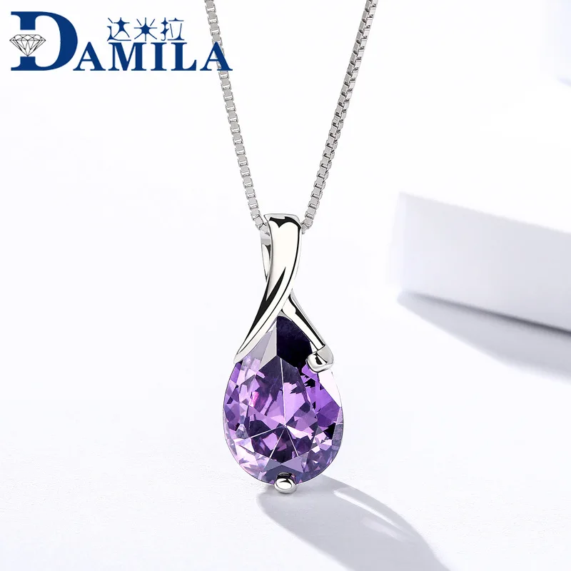 Water drop necklaces pendants 925 sterling silver with Cubic Zironia stone Purple pendant jewelry making for women | Украшения и