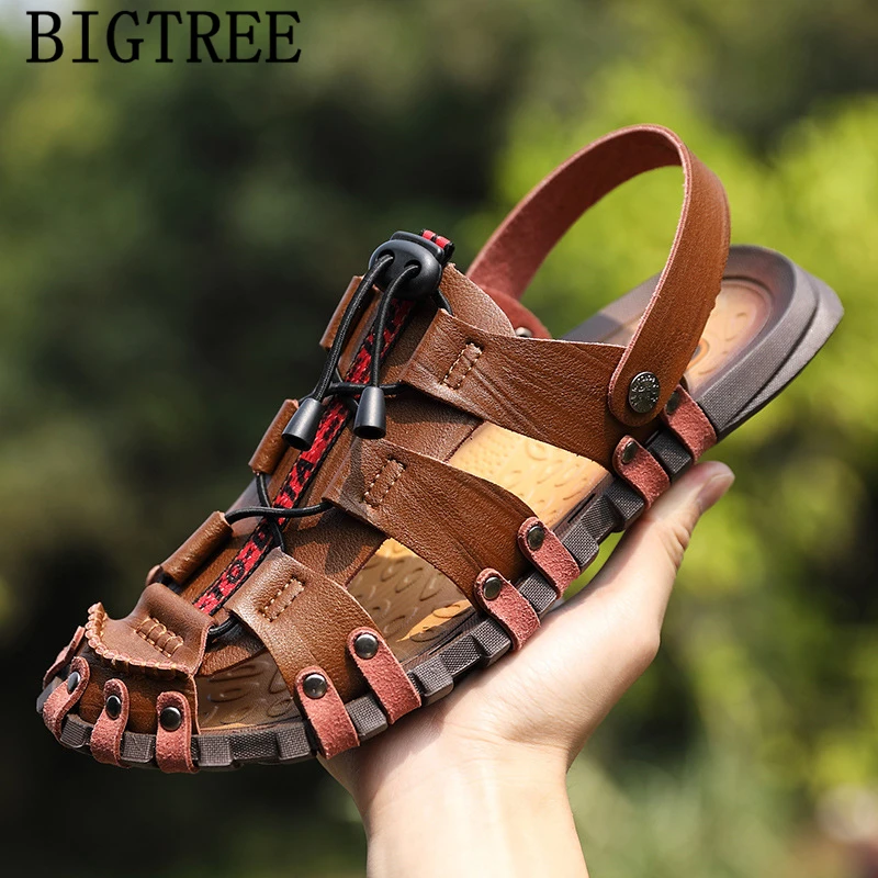 Мужские сандалии летняя повседневная обувь мужские кожаные модная из