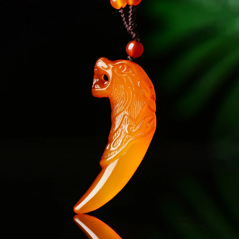 Прямая поставка натуральный халцедон кулон ожерелье волчий зуб счастливый