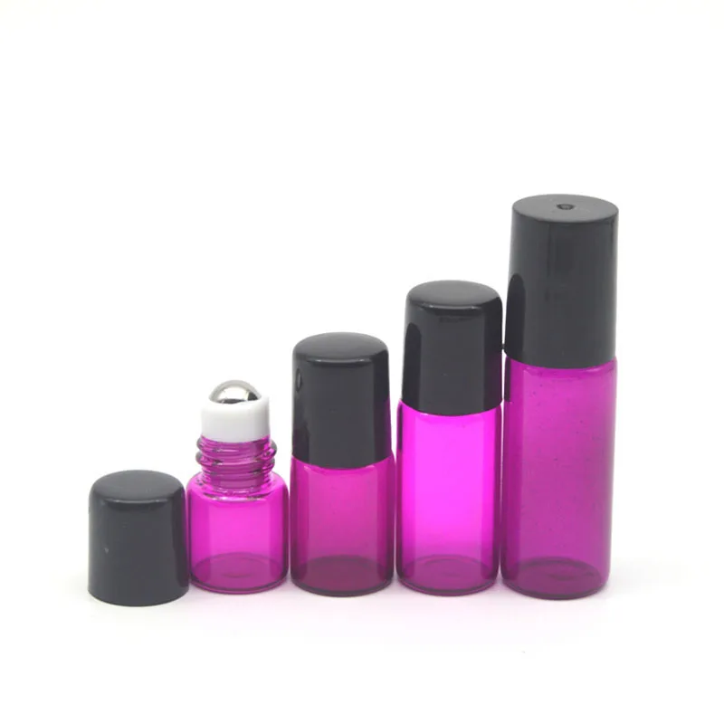 

10pcs Empty 1ml 2ml 3ml 5ml Rose-red Glass Roller Perfume Bottle Essential Oil Sample Roll-On Bottle Free Shipping