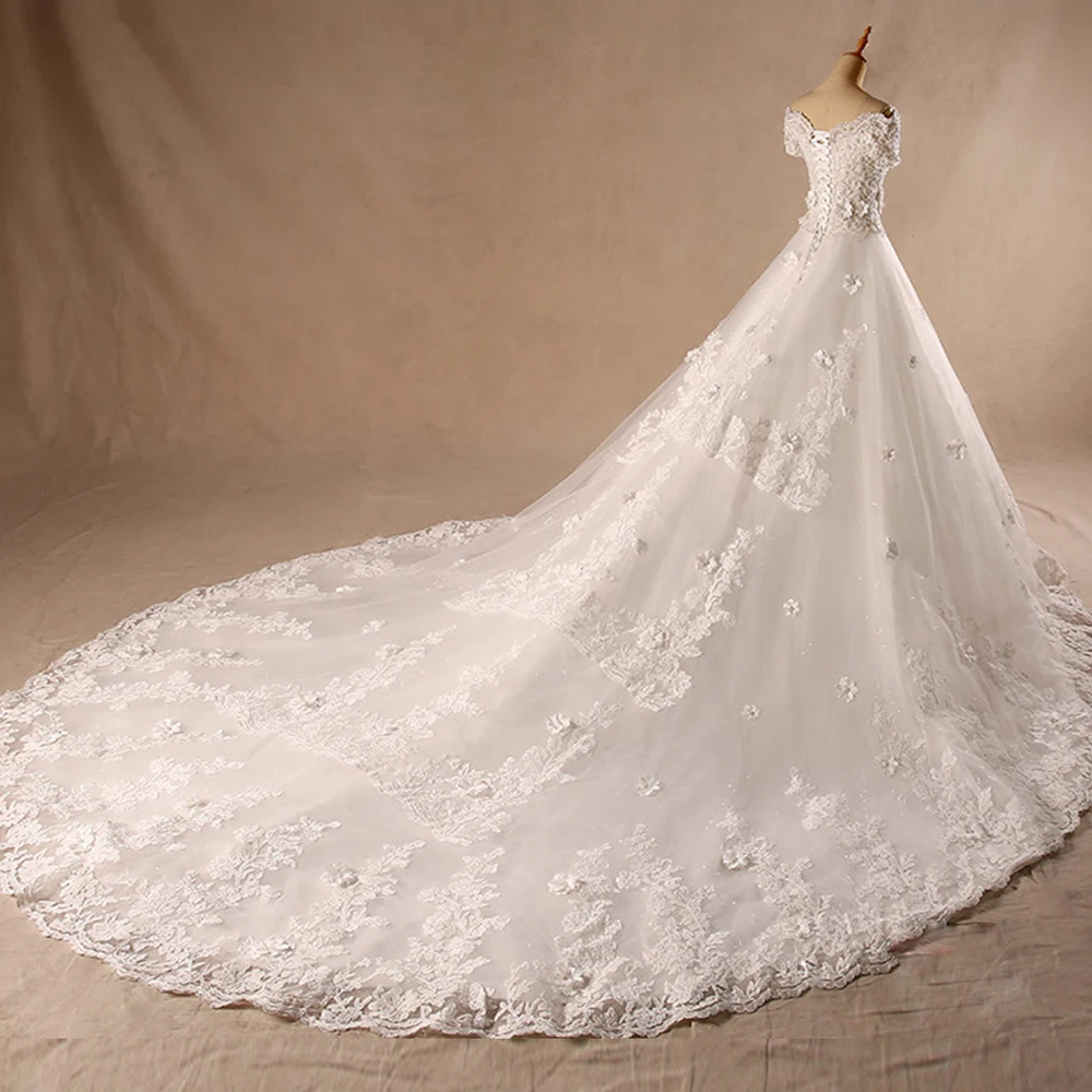 Vestido De Noiva Princesa с коротким рукавом расшитое бисером блестками аппликациями