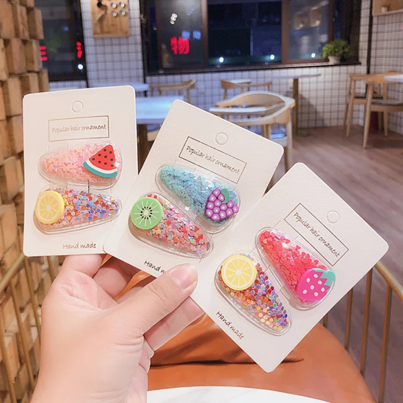 Девочкиные заколки для волос с квиксендом и прозрачным покрытием в виде фруктов, из ПВХ, боковые клипсы, аксессуары для волос на вечеринку.