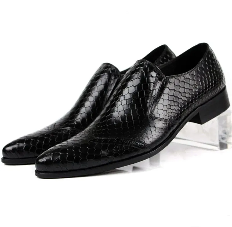 Деловые мужские туфли из натуральной кожи с тиснением под рептилию|shoes fashion men|shoes