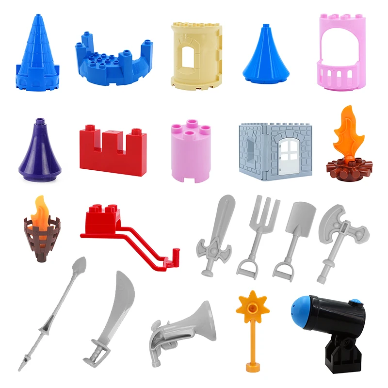 

Castle Scenes Accessory Big Building Blocks Wall Roof Fence Weaponry Compatible Big Size Brick Assemble Toys For Children Gift