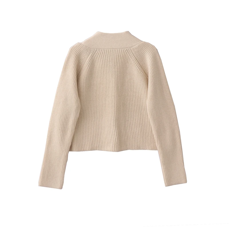 Свитер с длинным рукавом вязаный треугольным вырезом в европейском и