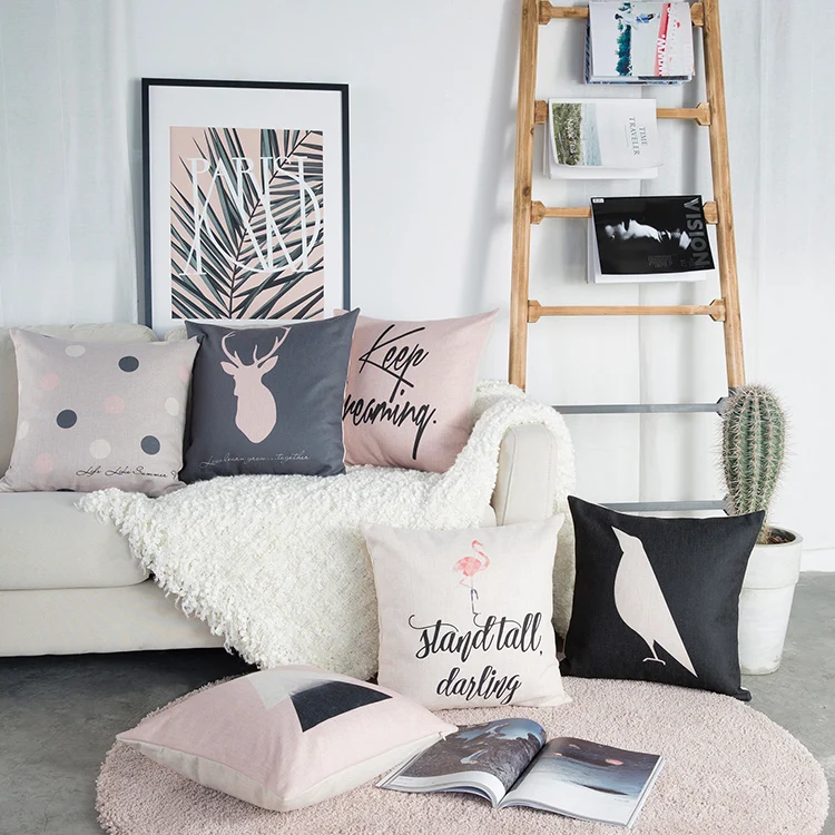 Прямая поставка розовый серый чехол для подушки подушка с оленем птицы наволочка