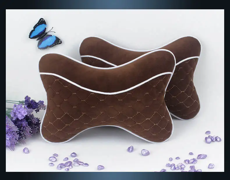 brown pillow 1pair Подголовник автомобиля подушка для шеи плюшевые авто защита шеи Отдых подушки для сиденья талии поддерживает подушка памяти хлопок - Цвет: brown pillow 1pair