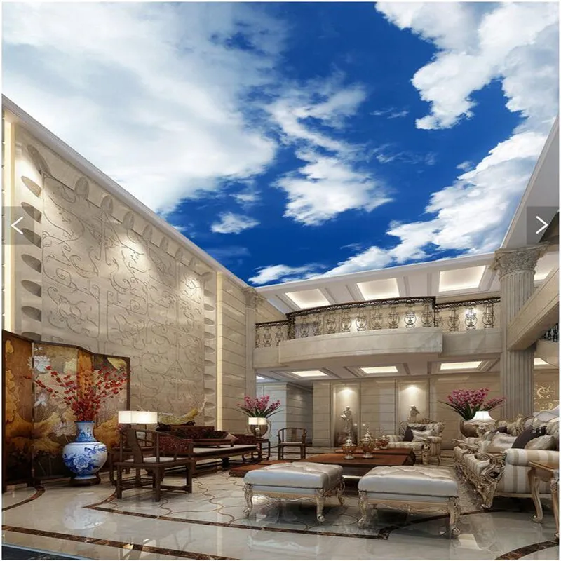 Фотофон с изображением голубого неба белых облаков потолка гостиной ресторана