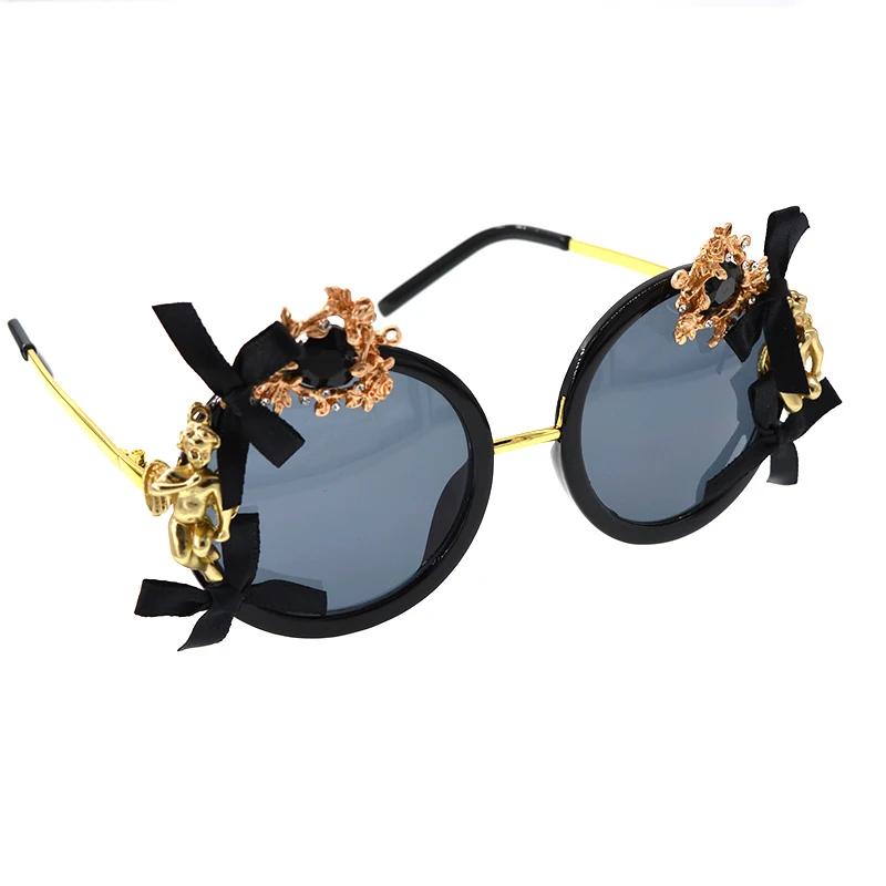 Женские солнцезащитные очки в стиле барокко черные круглые для вечеринки