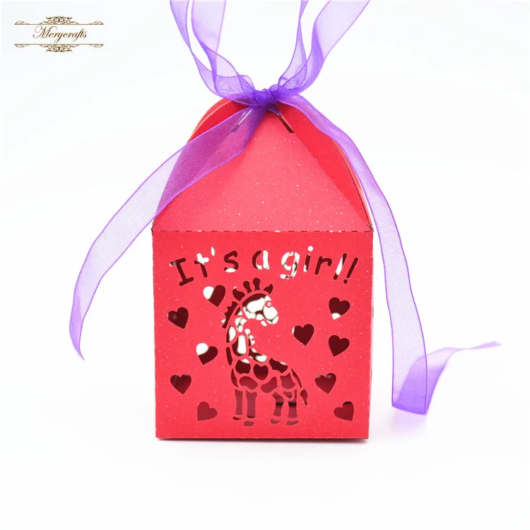 It's a girl laser cut lovely giraffe baby shower birthday favor boxes | Дом и сад