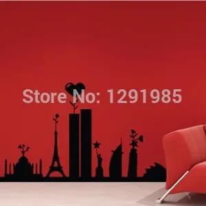 

City Silhouette Travel Around the World Skyline background Popular Wall Sticker Decoration living room