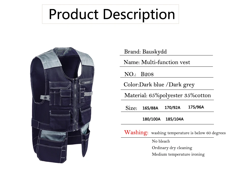 Брендовый инструмент, многофункциональные карманы, T/C, Twill, многофункциональное снаряжение, Мужская Уличная рабочая одежда, рабочие жилеты, многофункциональные жилеты B208