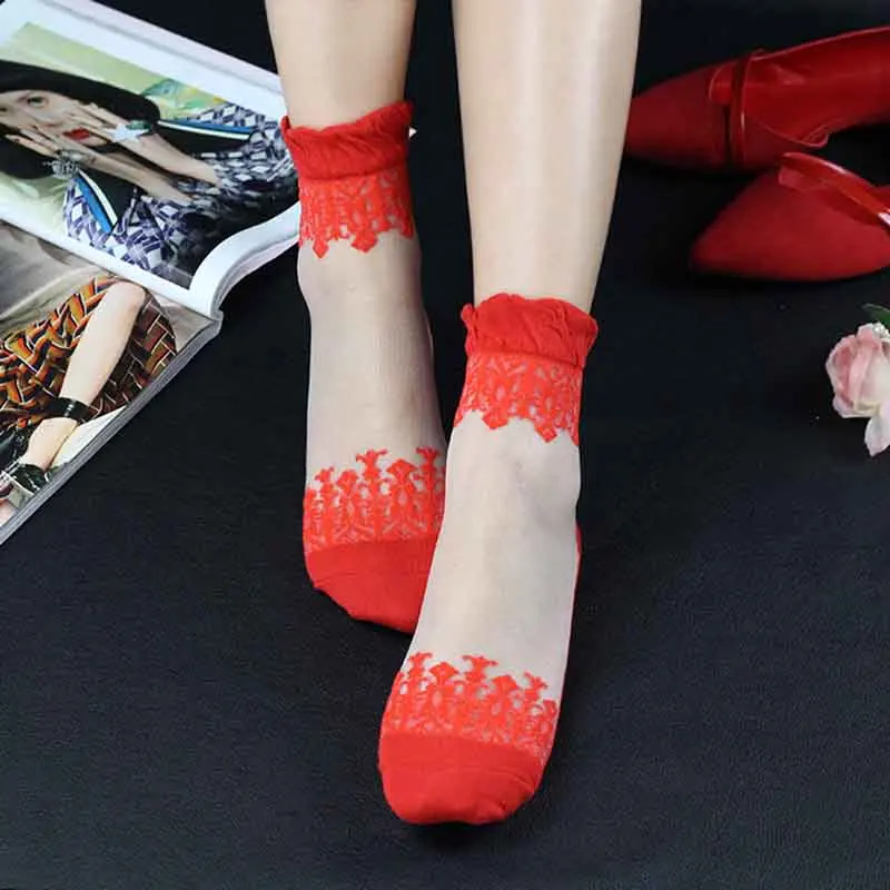 Новые женские Короткие хлопковые носки для отдыха однотонные кружевные
