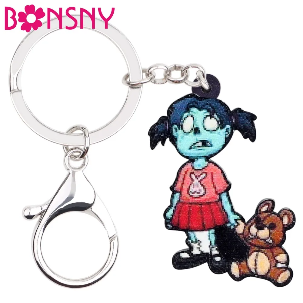 Bonsny акриловые брелоки для Хэллоуина маленькая девочка зомби брелок кольцо