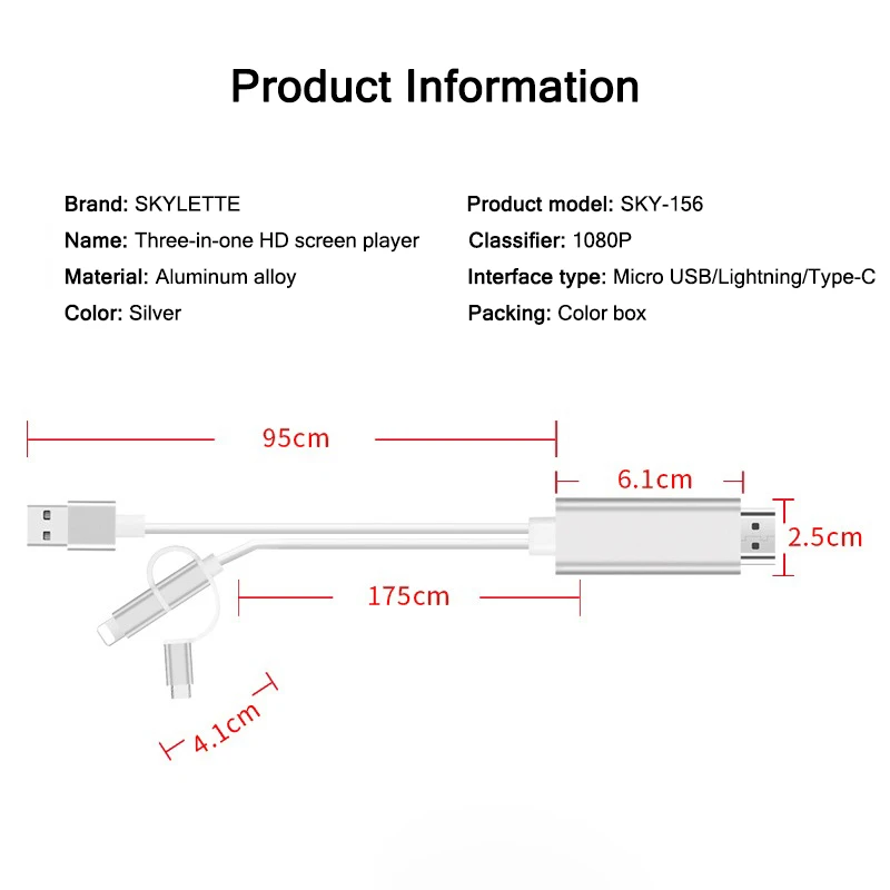 3 In 1 Sync To HDMI Monitor TV Projector Large Screen USB 3.0 Charging 1080p HD 1.8m Conversion Cable For iOS Android Device | Компьютеры