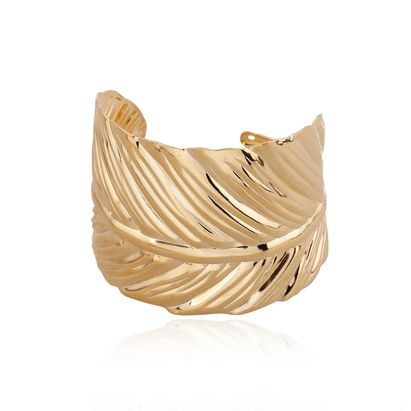 Женский Винтажный Браслет манжета широкий браслет с листьями золотого цвета