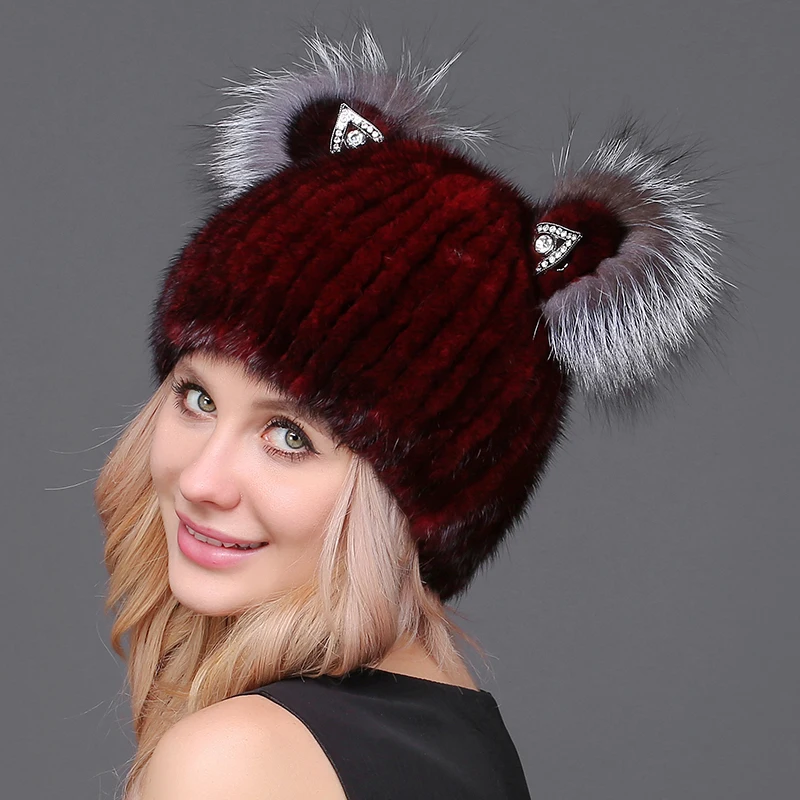 Новая женская меховая шапка с кошачьими ушками зимняя из меха норки настоящие