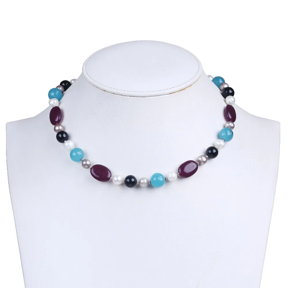 Ожерелье из пресноводного жемчуга с белым и серебряным камнем|necklace with|freshwater pearl