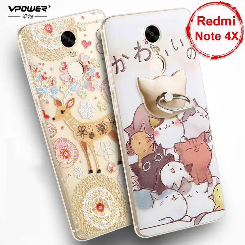 Vpower для Xiaomi Redmi Note 4x чехол 3D рельефный мультяшный чехол на заднюю панель Мягкий силиконовый чехол для телефона чехол s для Redmi note 4x5,5''