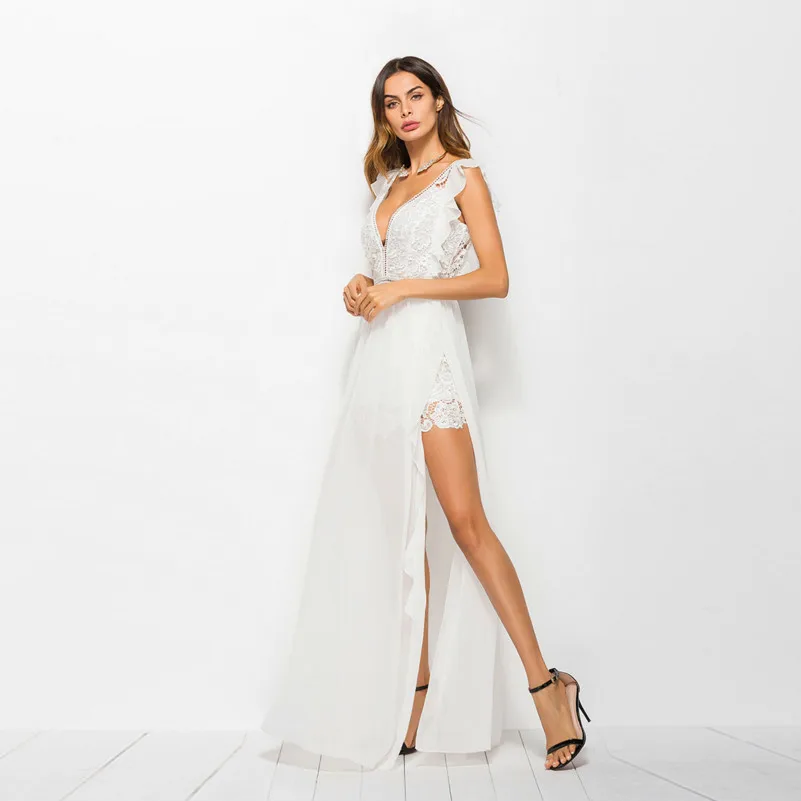 MUXU белое кружевное сексуальное прозрачное платье vestido longo длинное с открытой