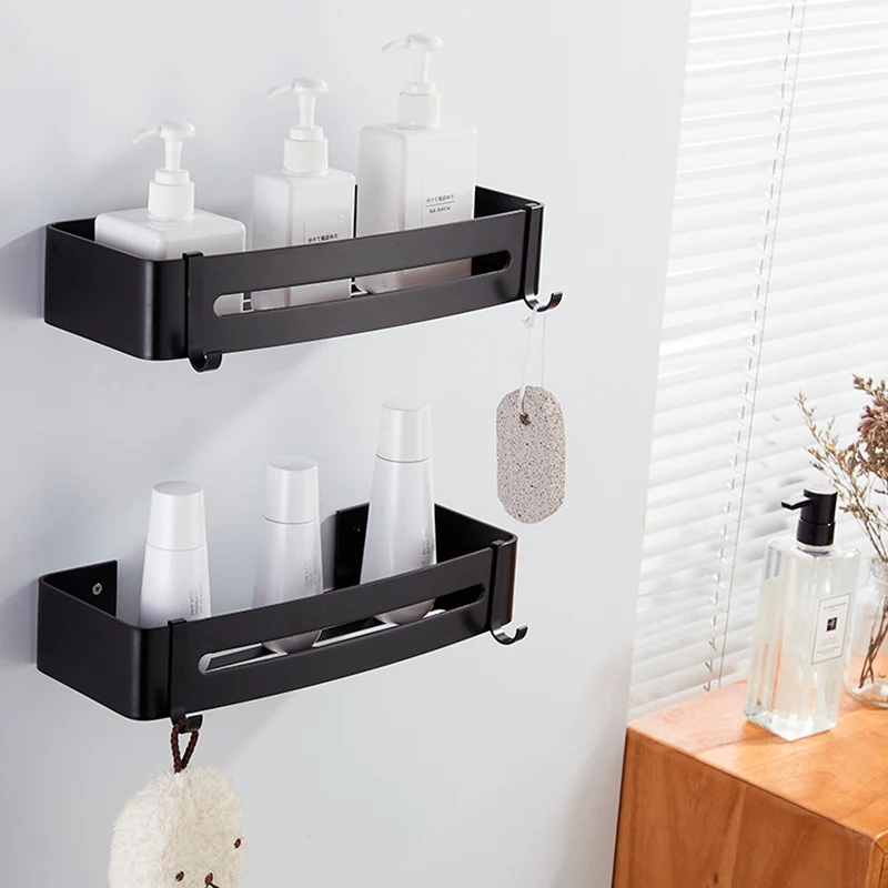 Black Square 2 PCS Полка для ванной комнаты, полка для душа, держатель для шампуня, угловая полка для ванной, настенная черная алюминиевая кухонная Подставка для хранения - Цвет: Black Square 2 PCS