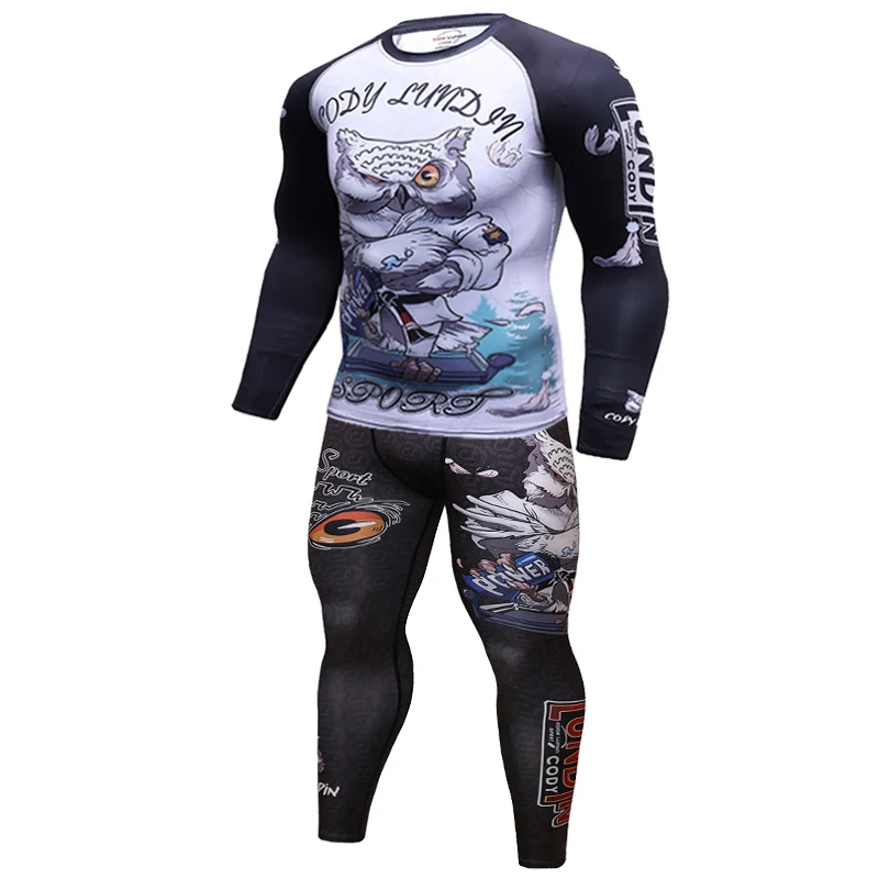 UFC BJJ MMA Мужской комплект, компрессионная рубашка, топы, штаны, шорты, спортивная одежда для фитнеса, Удобный яркий цвет, 3D принт, майки, колготки - Цвет: 23