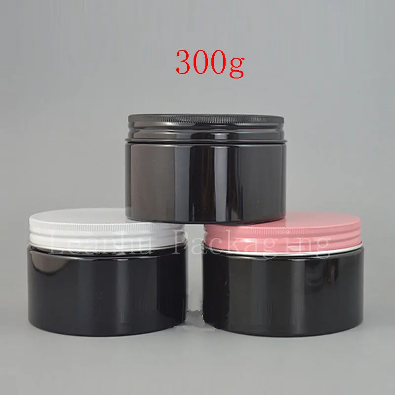 

300g X 24 Empty Black PET Cosmetic Cream Tin Aluminum Screw Cap 10 OZ Solid Perfumes Refillable Jars , Powder Bottle Balm Pot