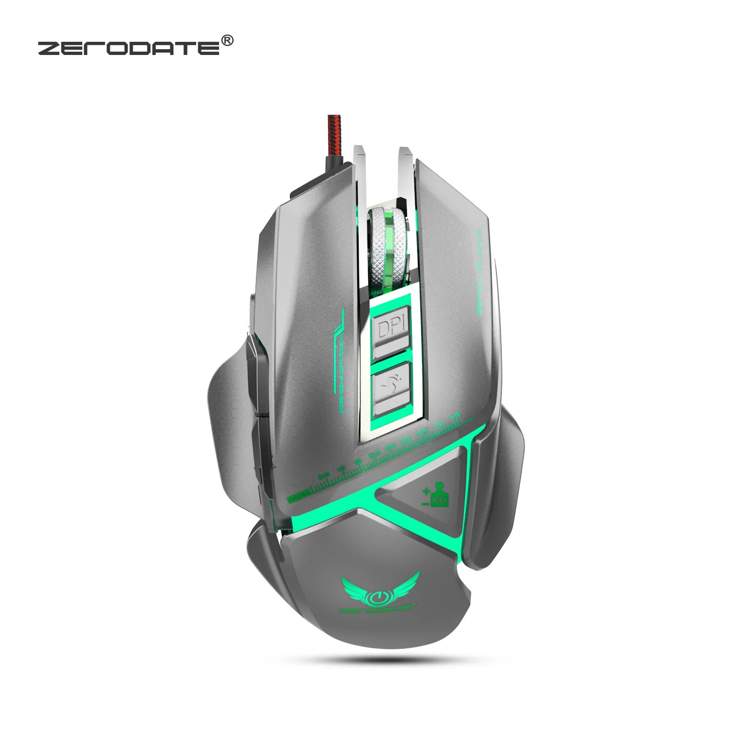 Серый ZERODATE USB Проводная эргономичная мышь 3200 dpi Регулируемая Механическая мышь Beetle Креативные 3D Игровые мыши RGB прохладная подсветка Ночная - Цвет: Серый