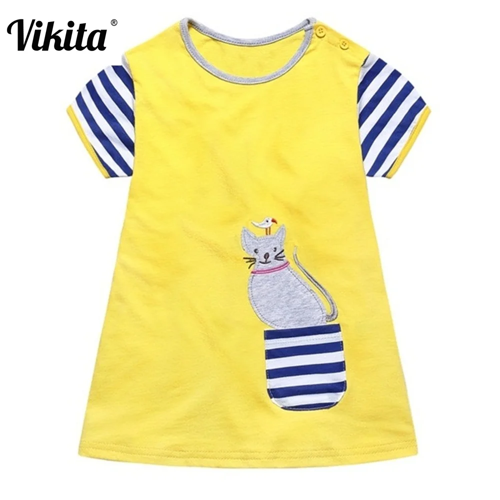 VIKITA Girls Dress Cartoon Baby Princess Dresses Children Clothing Striped Clothes Kids Cotton Vestidos JM6744 mix | Детская одежда и