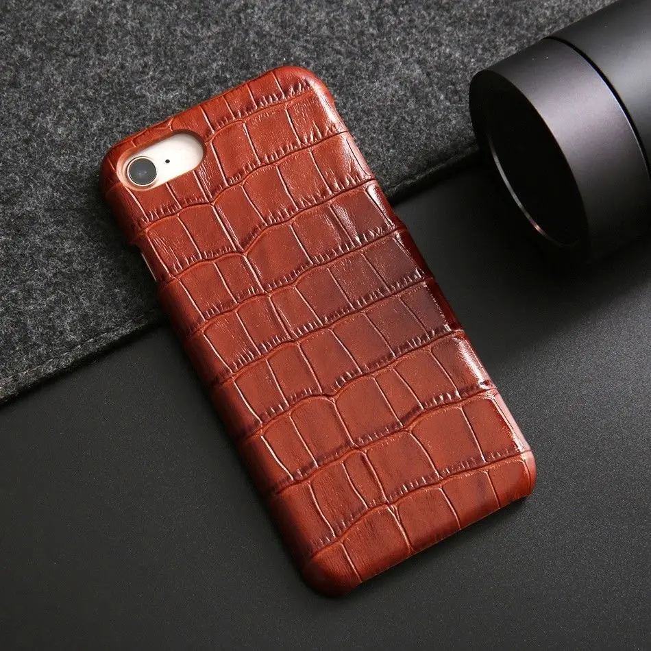 Brown Чехол из натуральной кожи для Apple iPhone 6 6S 7 8 Plus X XS Max XR 8+ задняя крышка из крокодиловой кожи+ Защитная пленка для экрана - Цвет: Brown