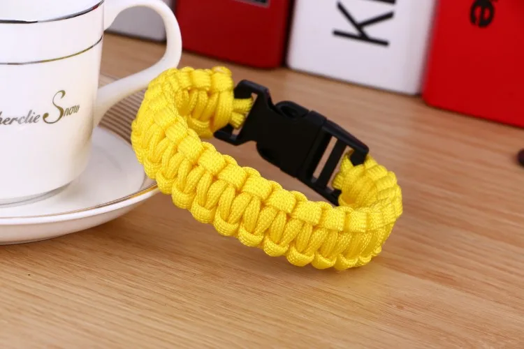 Yellow Паракордовый браслет для выживания для мужчин, Открытый походный браслет с пряжкой, Женский веревочный браслет, мужские ювелирные изделия - Окраска металла: Yellow