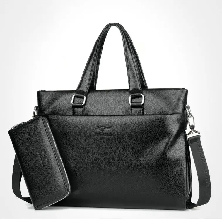 Black With Wallet Мужской повседневный деловой портфель, кожаные сумки-мессенджеры, сумка для компьютера, ноутбука, мужские дорожные сумки, сумки - Цвет: Black With Wallet