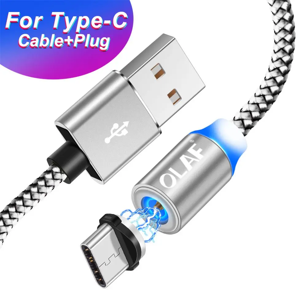 Магнитный кабель Олаф usb type-C для samsung s8 s9 Xiaomi huawei mate 20 Lite, зарядный кабель для телефона type-C, Магнитный зарядный кабель - Цвет: Sliver for type c