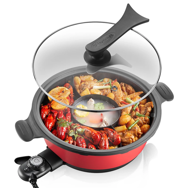 220V Электрический мульти-Плита 2 вкусы горячий горшок бытовой антипригарный 6L Электрический Пособия по кулинарии машина два со вкусом для тушеного мяса с Плита EU/AU/U
