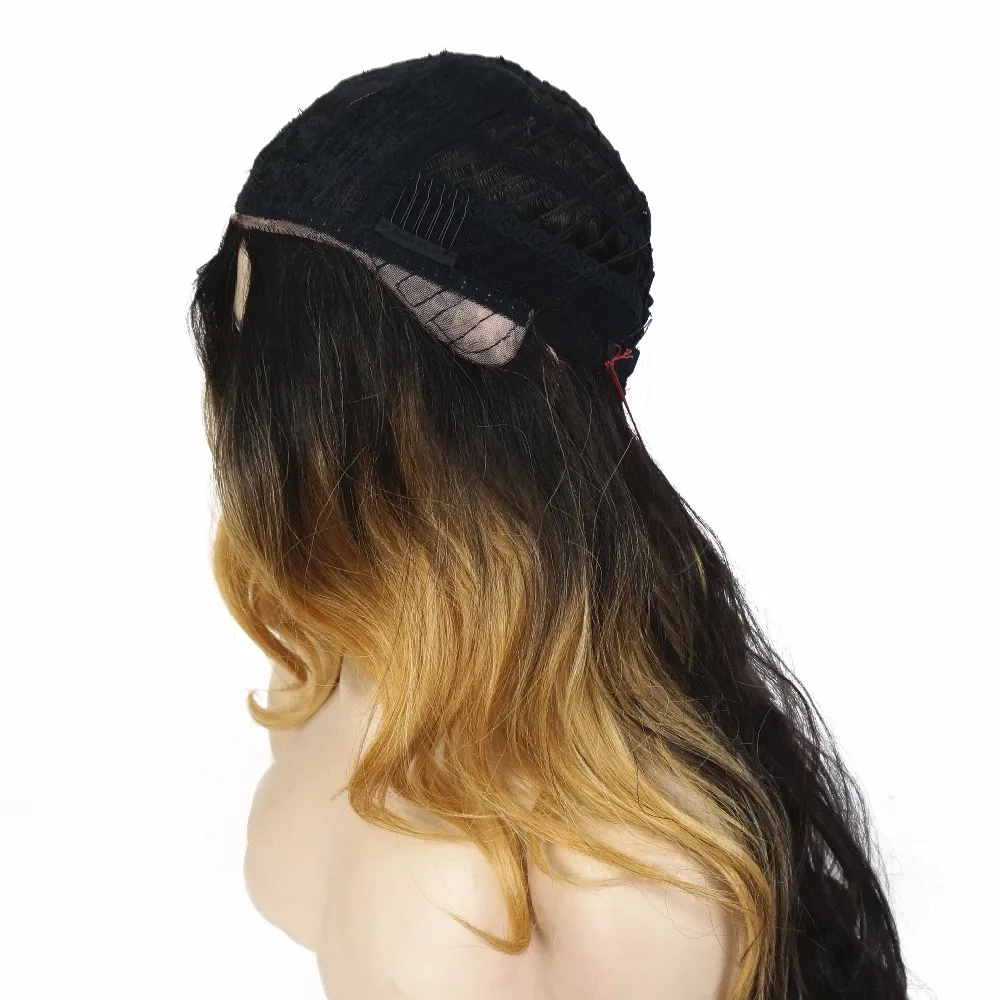 StrongBeauty женские Ombre парики синтетический натуральный длинные волнистые коричневый/Блонд выделяет Полный парик волос