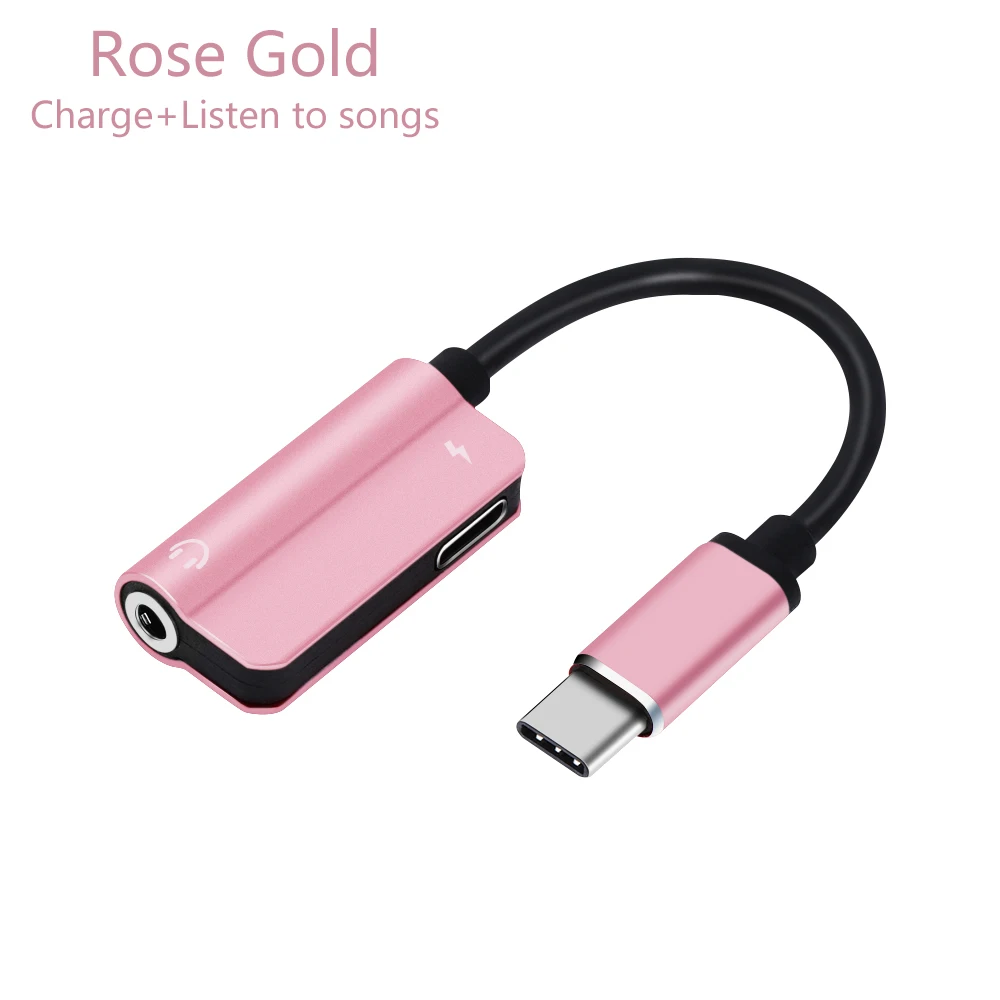 rose gold AUX быстрый USB C разъем для наушников тип-c мужчин и женщин разветвитель Кабель 3,5 мм 2 в 1 адаптер аудио конвертер для huawei P20 Pro - Цвет: rose gold