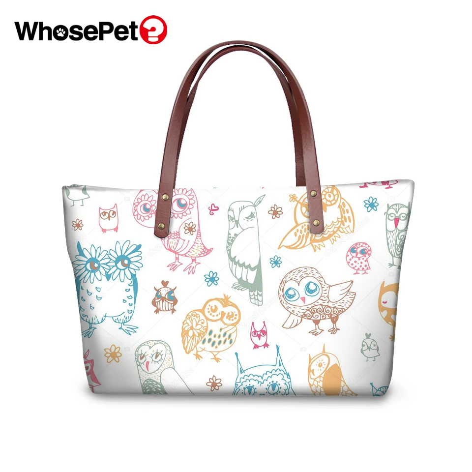 WHOSEPET женские сумки шоперы с принтом Совы из мультфильма на плечо большой емкости