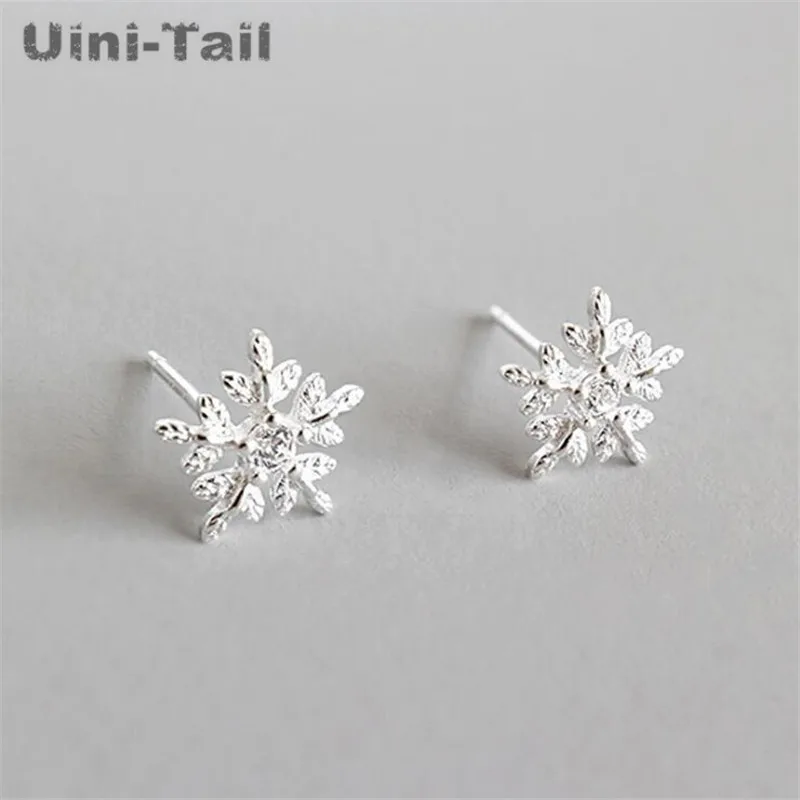 Uini Tail Стерлинговое Серебро 925 пробы модная маленькая Снежинка микро набор серьги