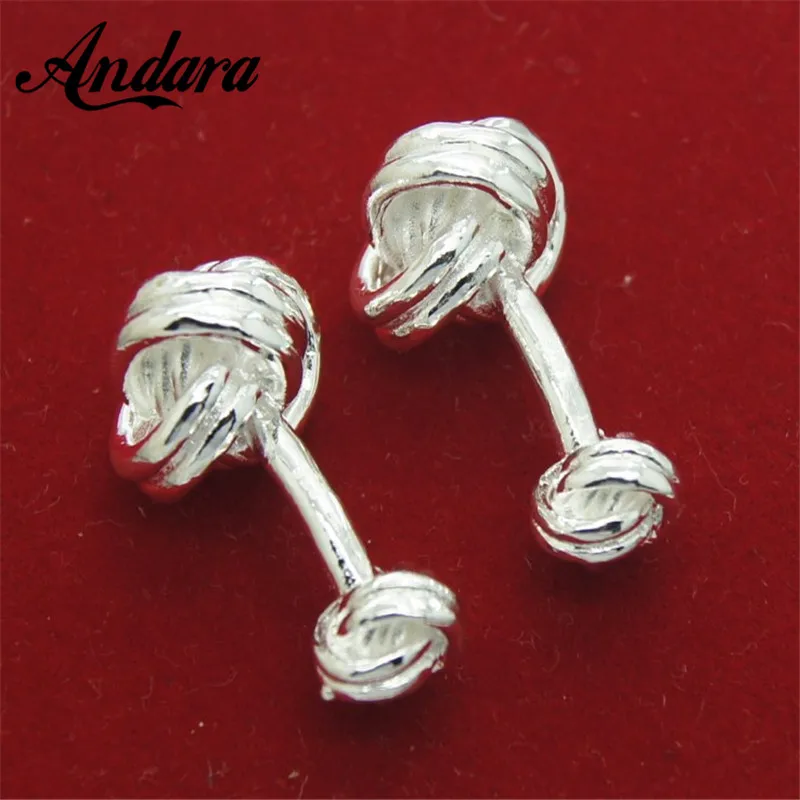 Запонки с узлом для мужчин и женщин круглые ювелирные украшения серебристого