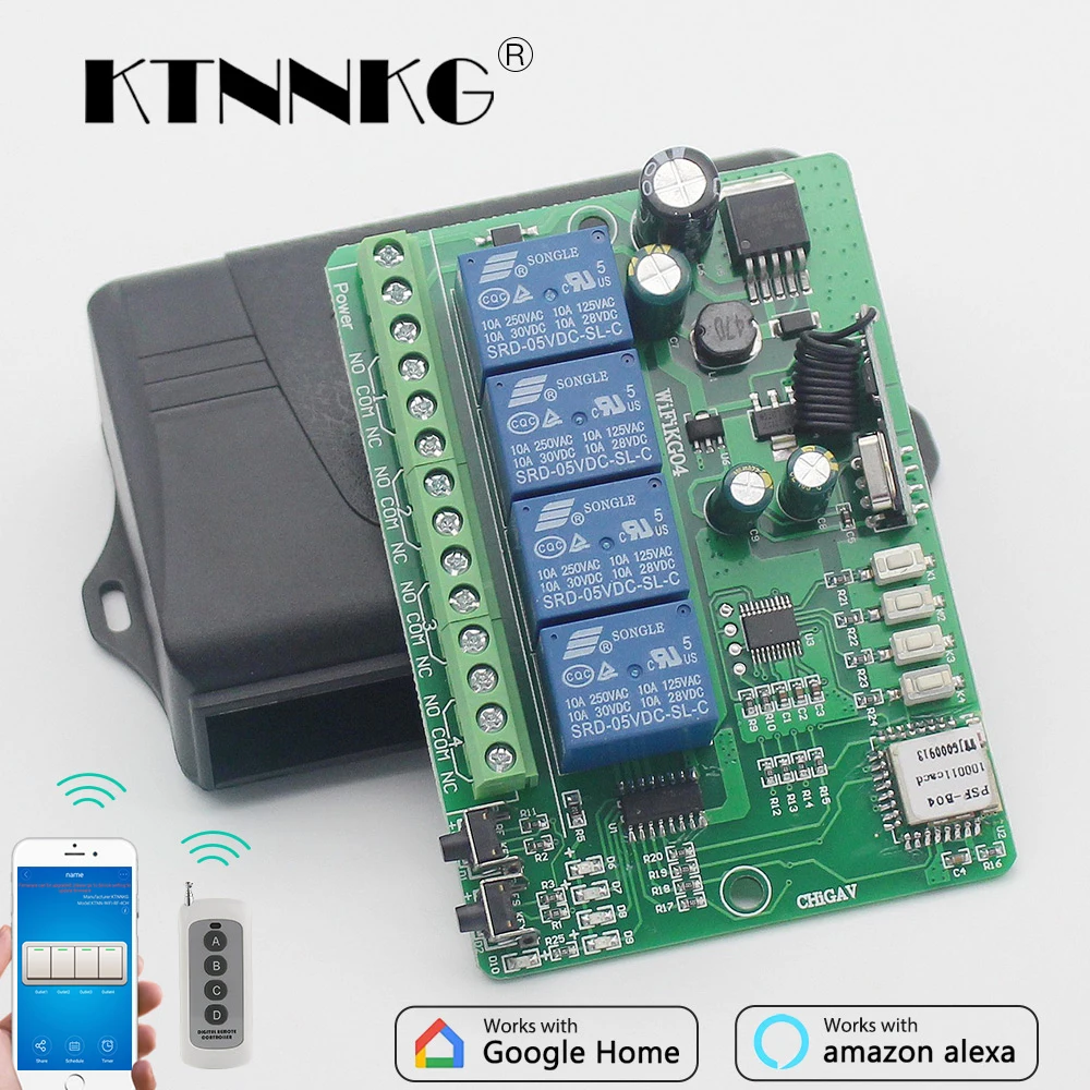 KTNNKG DC12V 24V 36V eWelink WiFi переключатель 4 Канальный Релейный Модуль для автоматизации