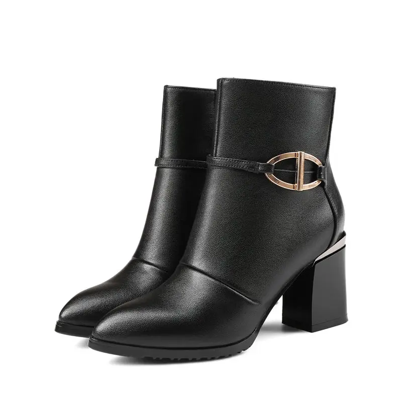 ASUMER FASHION 2020 hoof heels genuien leather boots classic black elegant ankle for women pointed toe high | Обувь