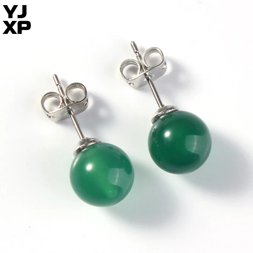 Green Agates YJXP, 1 пара, классические, посеребренные, разноцветные, круглые, бусины, серьги-гвоздики, розовые кварты, зеленый авантюрин, для женщин, амулеты, ювелирное изделие - Окраска металла: Green Agates